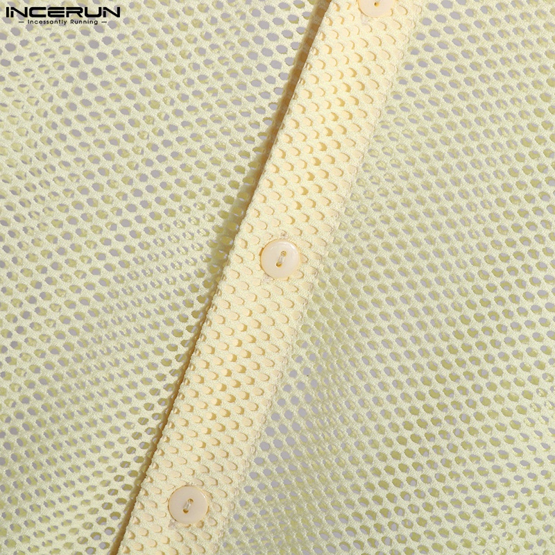 Áo sơ mi INCERUN tay ngắn cổ bẻ màu trơn tùy chọn thời trang cho nam