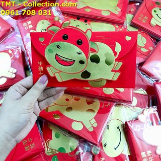 Set 6 bao lì xì con trâu 3D cute nhũ vàng 2021 (Mẫu 2) chất liệu giấy bìa, làm quà tặng tiền lì xì độc lạ - SP000671
