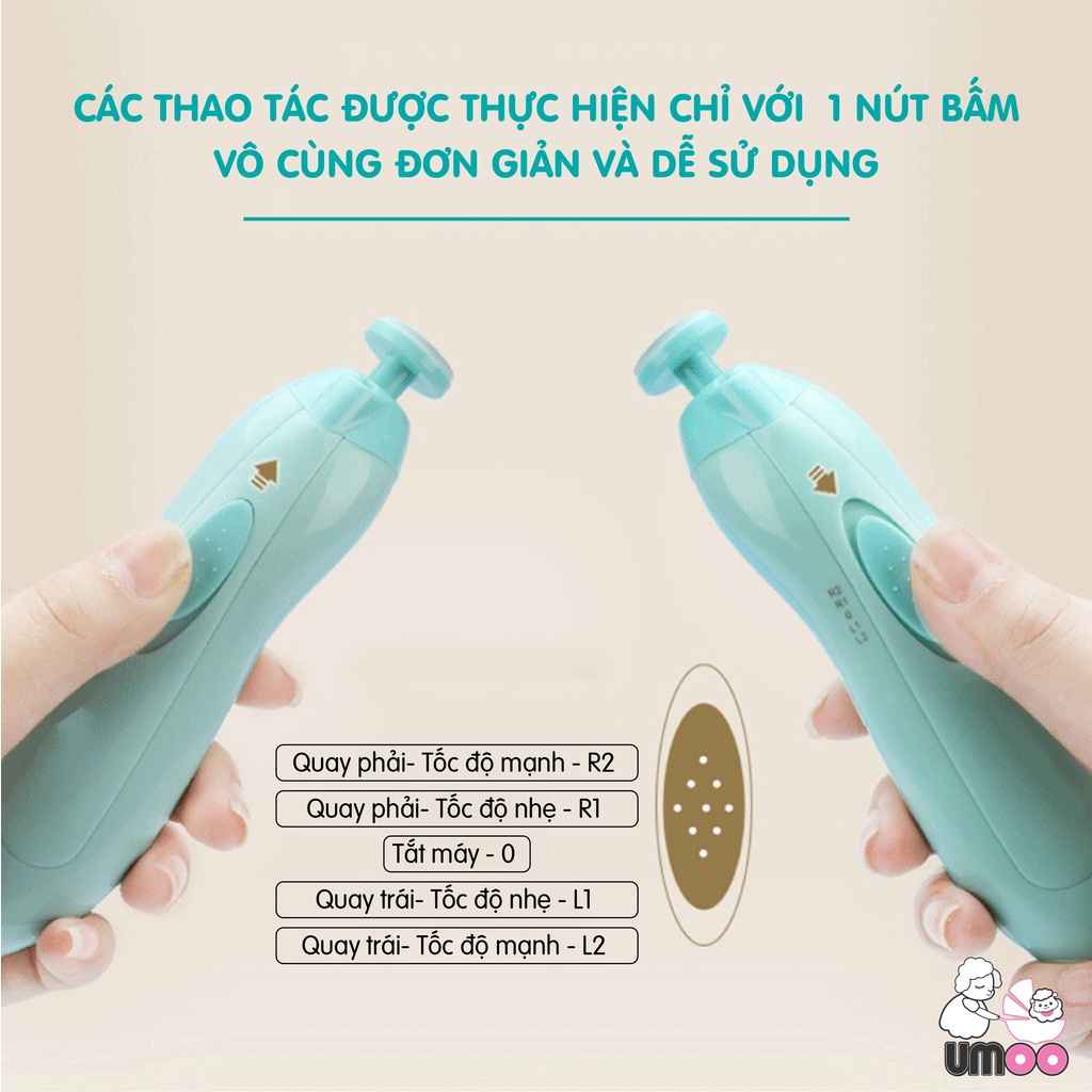 Bộ Máy Cắt Móng Tay Mài Dũa Móng Cho Em Bé Trẻ Sơ Sinh Umoo Trimmer