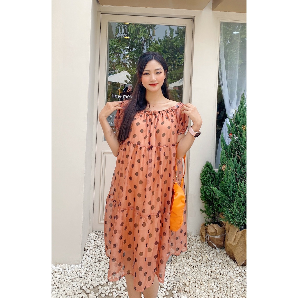 Đầm Bầu bi nhún tầng trẻ trung
