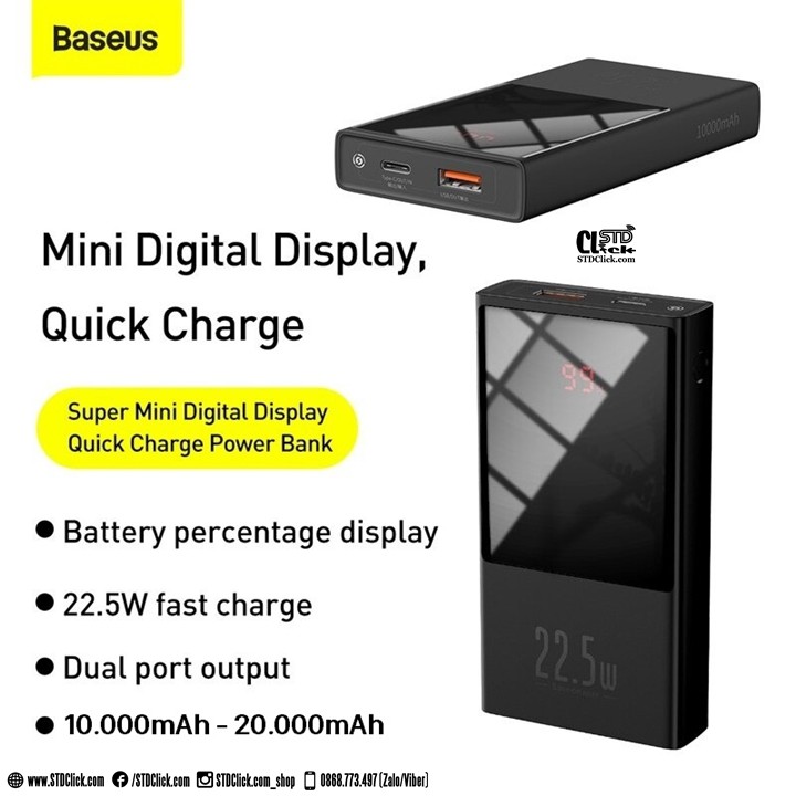 PIN SẠC DỰ PHÒNG BASEUS 10.000 - 20.000MAH SUPER MINI SẠC NHANH 3.0 + PD 3.0 22.5W CHÍNH HÃNG