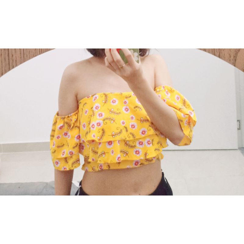 Áo Croptop Trễ Vai Hoa Nhí Chất Voan Cotton Xịn Tuyết's House