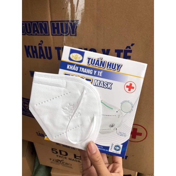 Khẩu trang N95/TH95 có van, 5 lớp Tuấn Huy - Kháng khuẩn, chống bụi - Hộp 10 chiếc