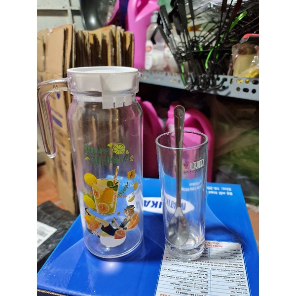 Bộ Bình và Ly Thủy Tinh Cao Cấp tặng thìa inox ( Quà Tặng Từ Unilever) GIÁ CỰC RẺ