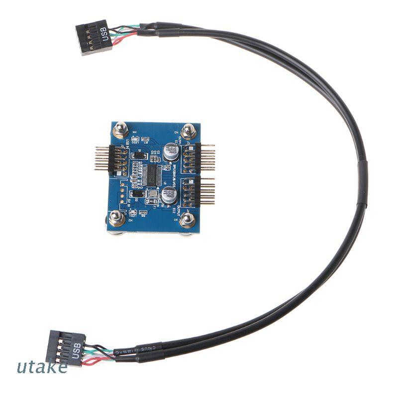 Utake 9Pin USB Header Male 1 to 2/4 Female Extension Cable Card Desktop 9-Pin USB HUB Connector Adapter Port Multilier