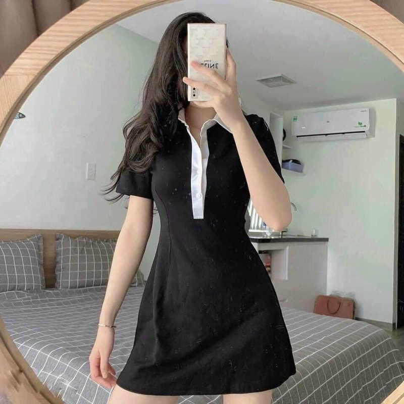 Đầm PoLo đen cổ viền trắng siêu xinhhh | BigBuy360 - bigbuy360.vn