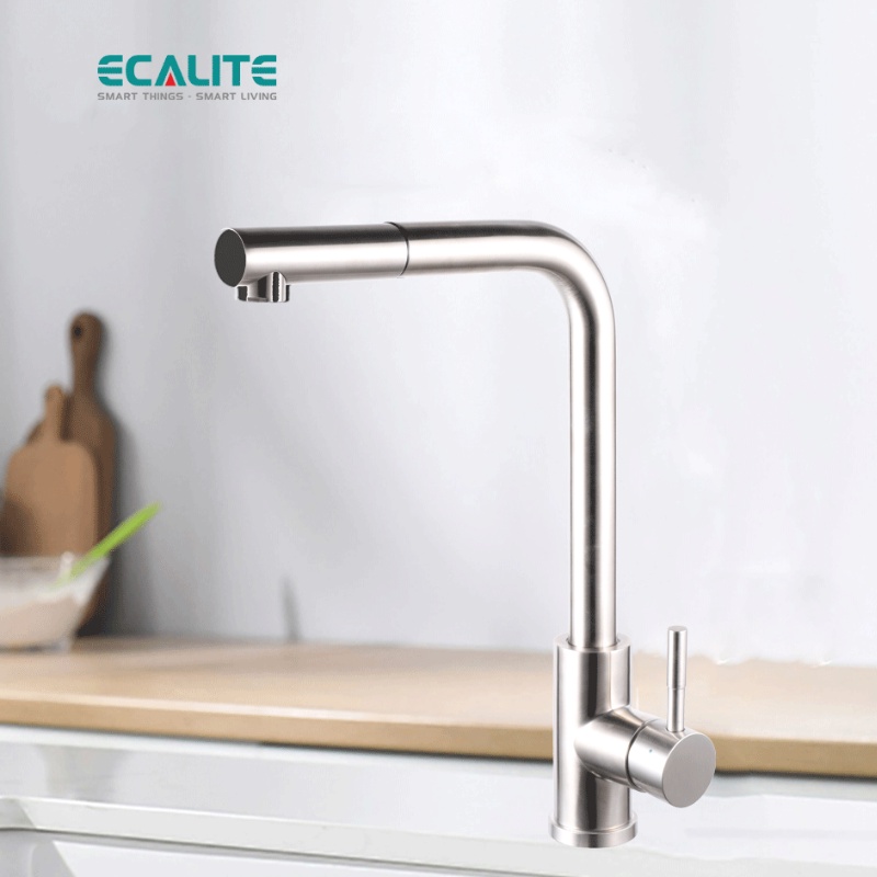 Vòi Rửa Chén Nóng Lạnh Dây Rút Pull-down Ecalite EF-K185S - Màu Inox