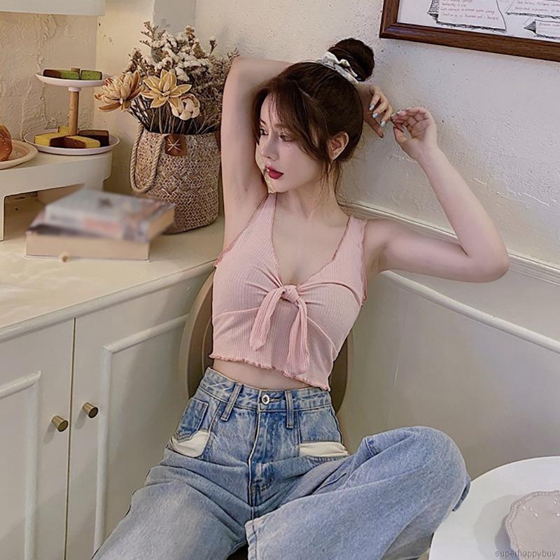 Áo Croptop Phối Ren Hoa Thiết Kế Màu Trơn Quyến Rũ