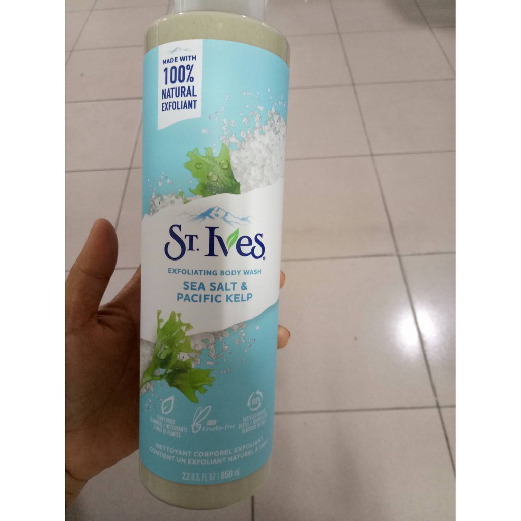 St.ives sữa tắm tẩy tế báo da chết muối biển &amp; tảo bẹ 650ml