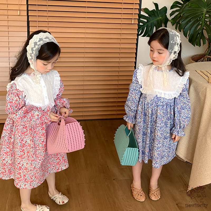 Đầm Công Chúa Tay Phồng Dài Phối Ren Hoa Phong Cách Hàn Quốc Thời Trang Mùa Thu Cho Bé Gái