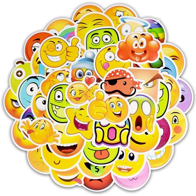 Set 30-50 sticker smile face emoji ép lụa / hình dãn mặt cười emoji