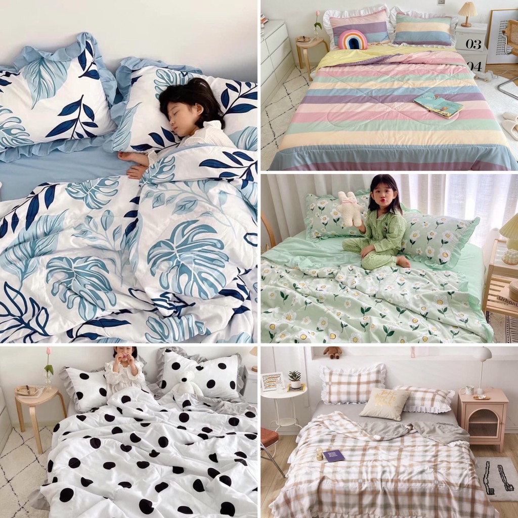Bộ Chăn Ga Gối Cotton Đũi Bèo 4 Món Chăn Chần Hè Mẫu Mới Nhất 2012 miễn phí bo chun