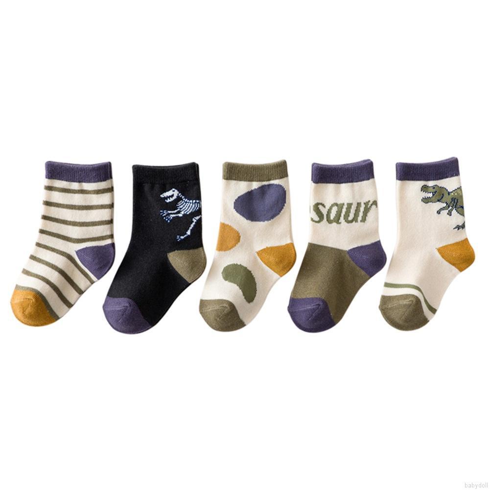 Set 5 đôi tất cotton mềm mại thoáng khí in họa tiết hoạt hình cho bé trai từ 1-8 tuổi