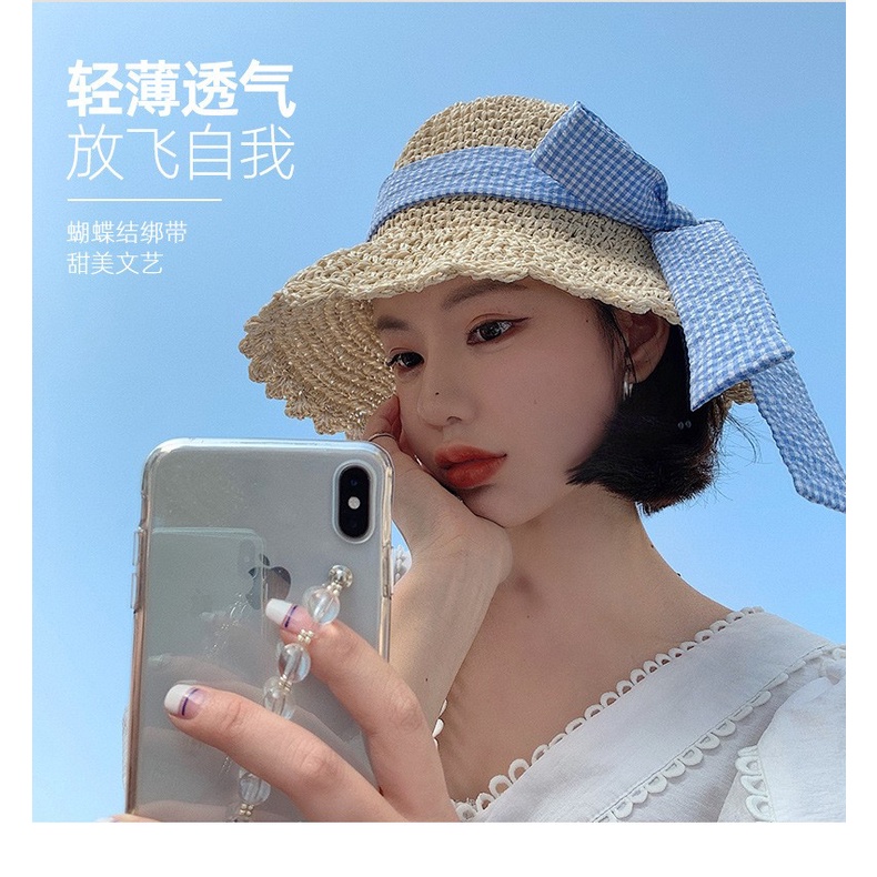 Mũ Cói Rộng Vành Thắt Nơ Xinh Xắn Phong Cách Retro Cho Bạn Gái