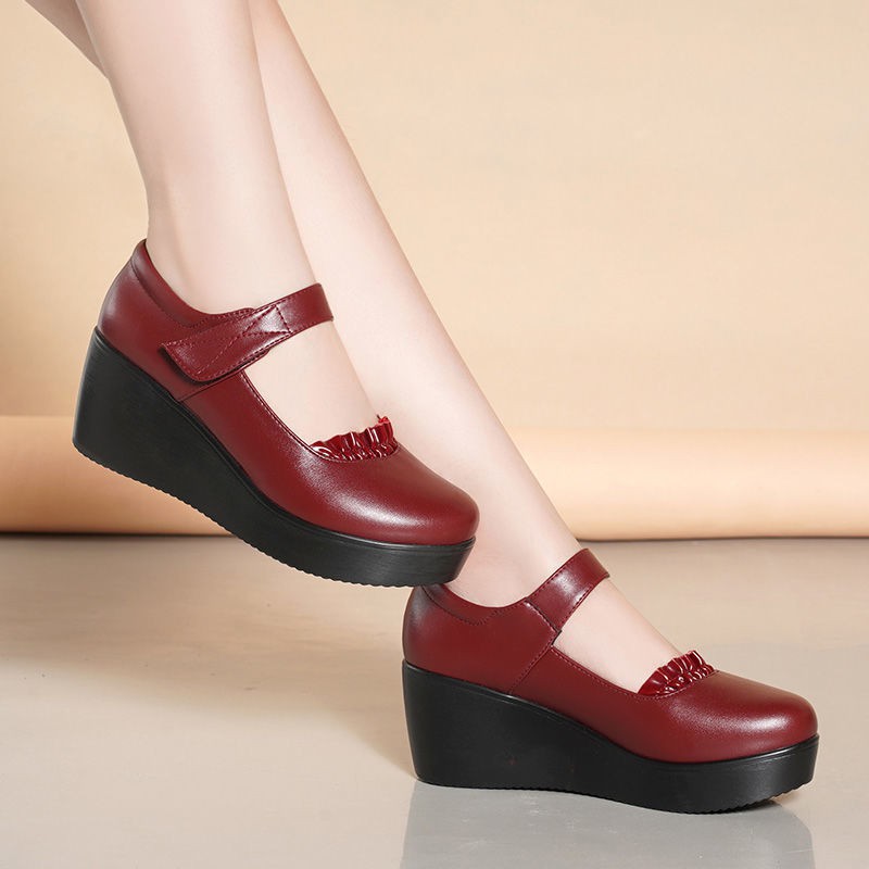 Giày cao gót mũi tròn thời trang mùa thu 2020 cho phụ nữ trung niên