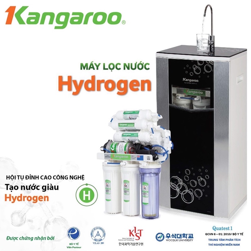 Máy lọc nước Kangaroo Hydrogen KG100HA vỏ VTU đen tặng kèm lõi 123