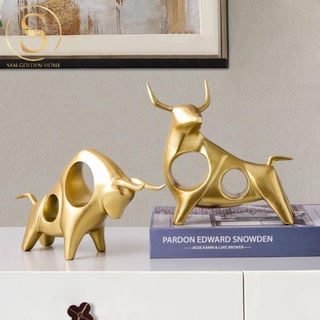 Tượng Cặp Bò Tót/ Trâu Mạ Vàng Gold Sang Trọng Trang Trí Phòng Khách Quà Tặng Tân Gia Tặng Sếp
