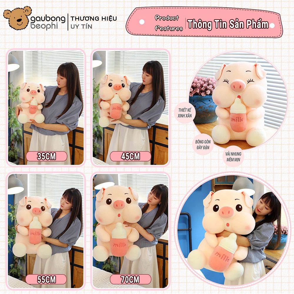 Gấu bông heo ôm bình sữa đủ size, nhiều cảm xúc, hàng cao cấp, quà tặng cho nhiều lứa tuổi shop Gấu Bông Béo Phì
