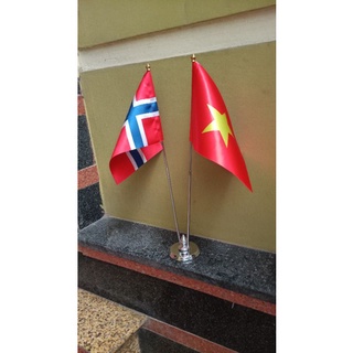 Cờ để bàn Việt Nam - Nauy đế inox đôi mini
