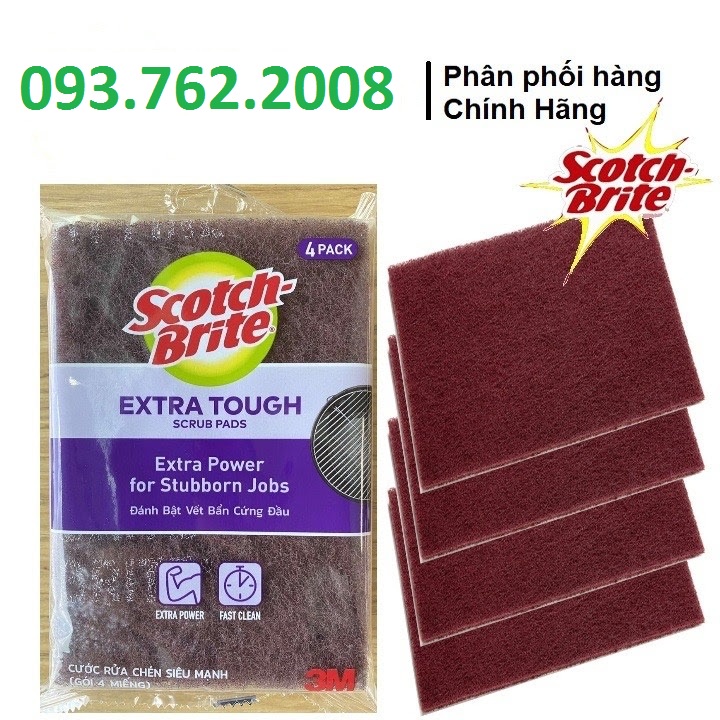 Gói 4 Miếng Chữ Nhật Cước cọ rửa Scotch Brite 3M 7447 Mạnh hơn inox (10x15cm)