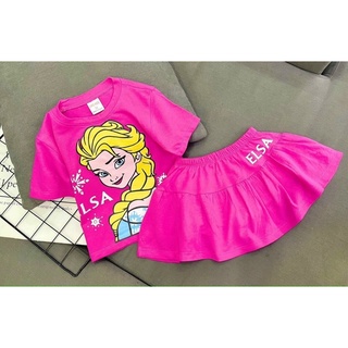 Bộ quần áo cotton giả váy màu hồng Elsa