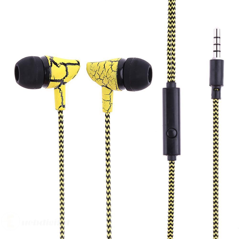 Universal Braided In Ear Earphone Bass Line Control Crackle Headphone w/Mic