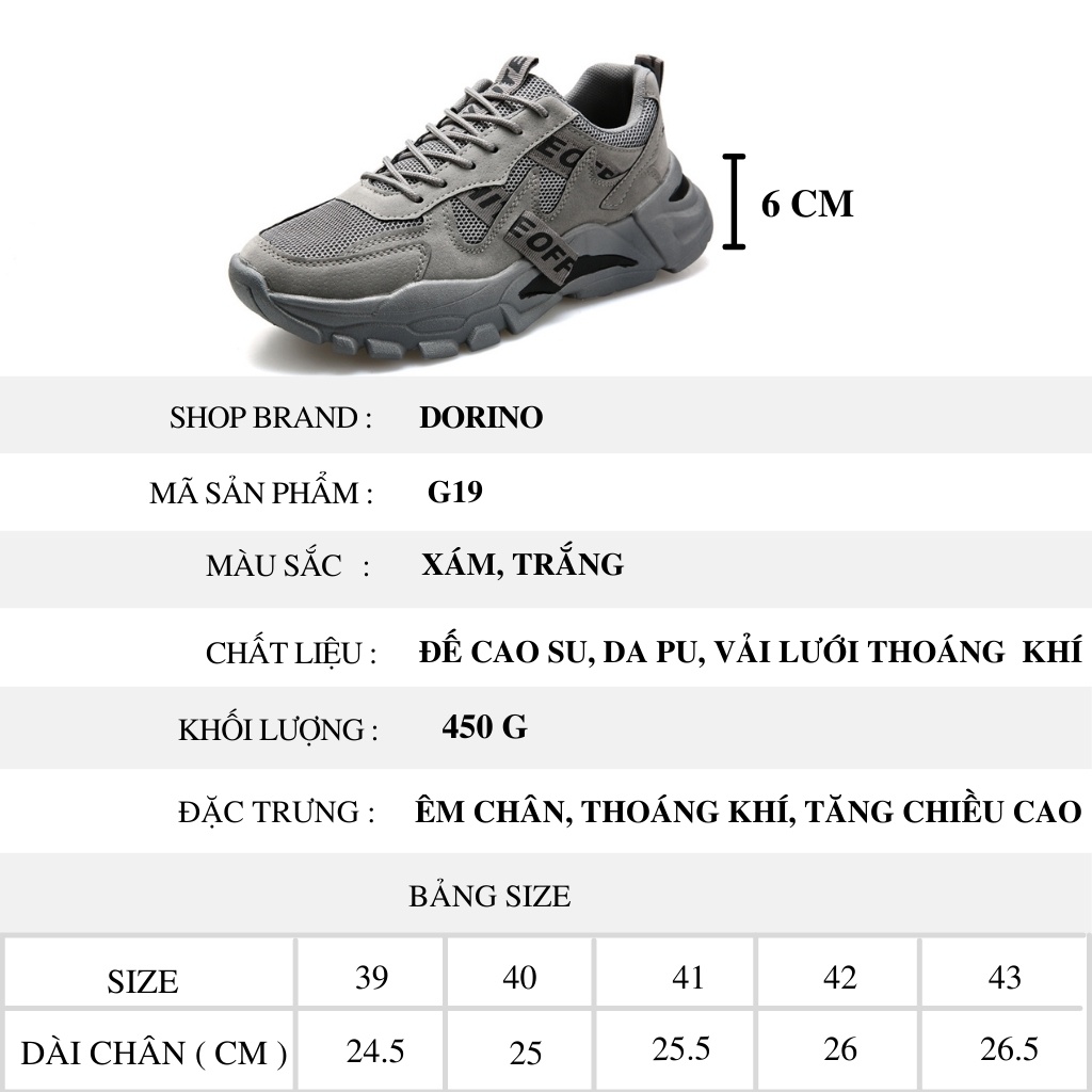 Giày sneaker nam cổ thấp buộc dây thoáng khí mới hot size 39 đến 43 DORINO MS19