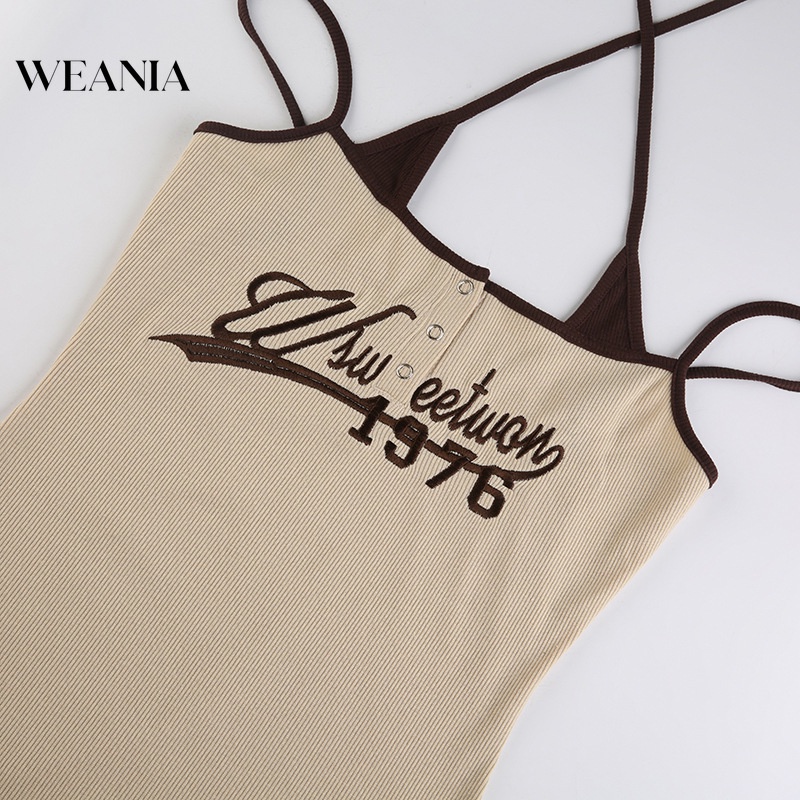 Đầm Hai Dây Hở Lưng In Chữ Phong Cách Hàn Quốc