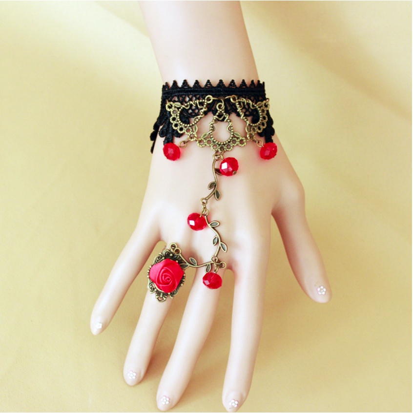 Lắc tay vòng tay nữ choker tự điều chỉnh kích thước ren hoa hồng hàn quốc dễ thương