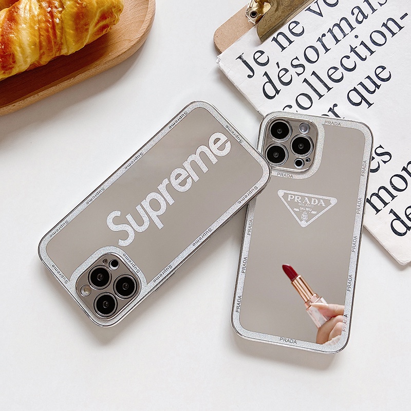 Ốp lưng chống rơi điện thoại Prada Vỏ bảo vệ tráng gương iPhone 13 12 11 Pro X max XR iphone 8plus 7plus i12 superme thương hiệu thời trang