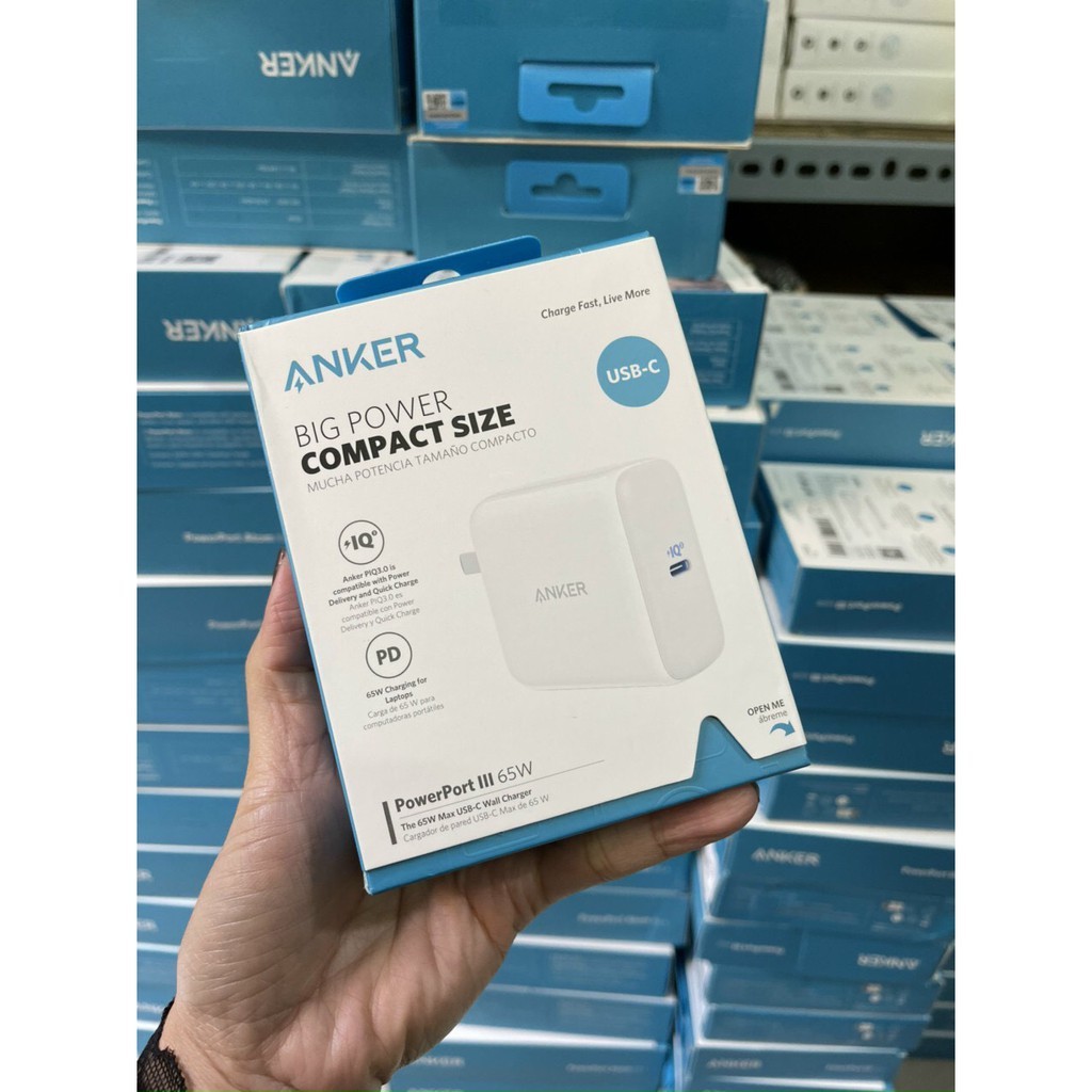 Củ sạc nhanh ANKER PowerPort III 65W PIQ 3.0 Type-C A2713 cho laptop macbook iphone samsung Note S 20