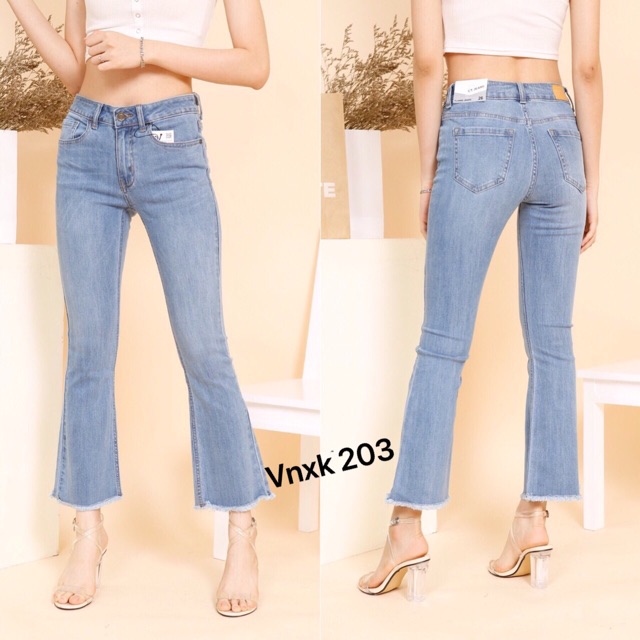 Quần Jean loe VNXK chuẩn tag hàng Xịn- co dãn mềm dài 9 tấc cạp cao ngang rốn