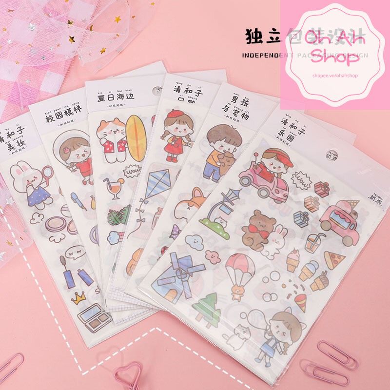 🍓  Sticker mohamm dán sổ dán điện thoại anime họa tiết cô gái chàng trai dễ thương DIY