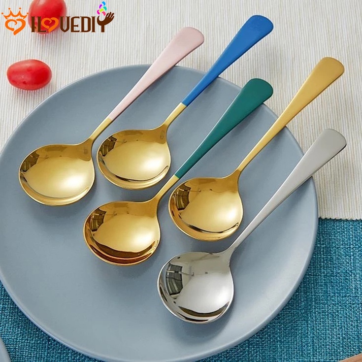 Thìa tròn có màu bằng thép không gỉ khuấy cà phê ăn bánh trái tráng miệng bữa tối làm quà tặng