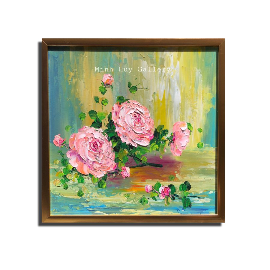 TRANH SƠN DẦU ĐOÁ HỒNG - HOẠ SỸ VẼ TAY 100%