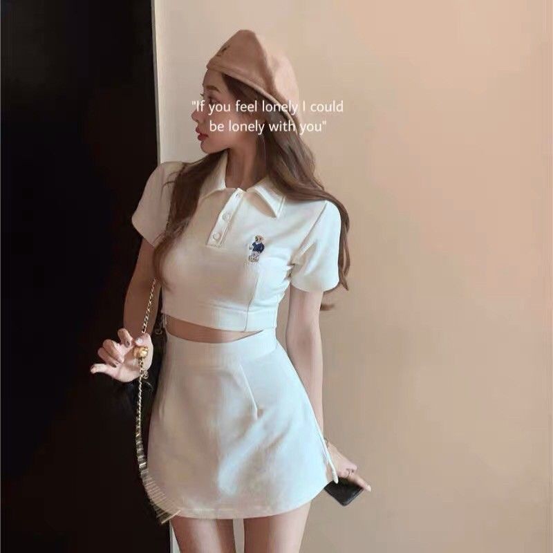 (Order) Set váy trắng rời polo Chân váy chữ A ôm body - Có ảnh thật