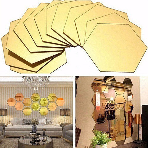 Miếng gương dán tường mẫu lục giác 3D đường kính 20cm