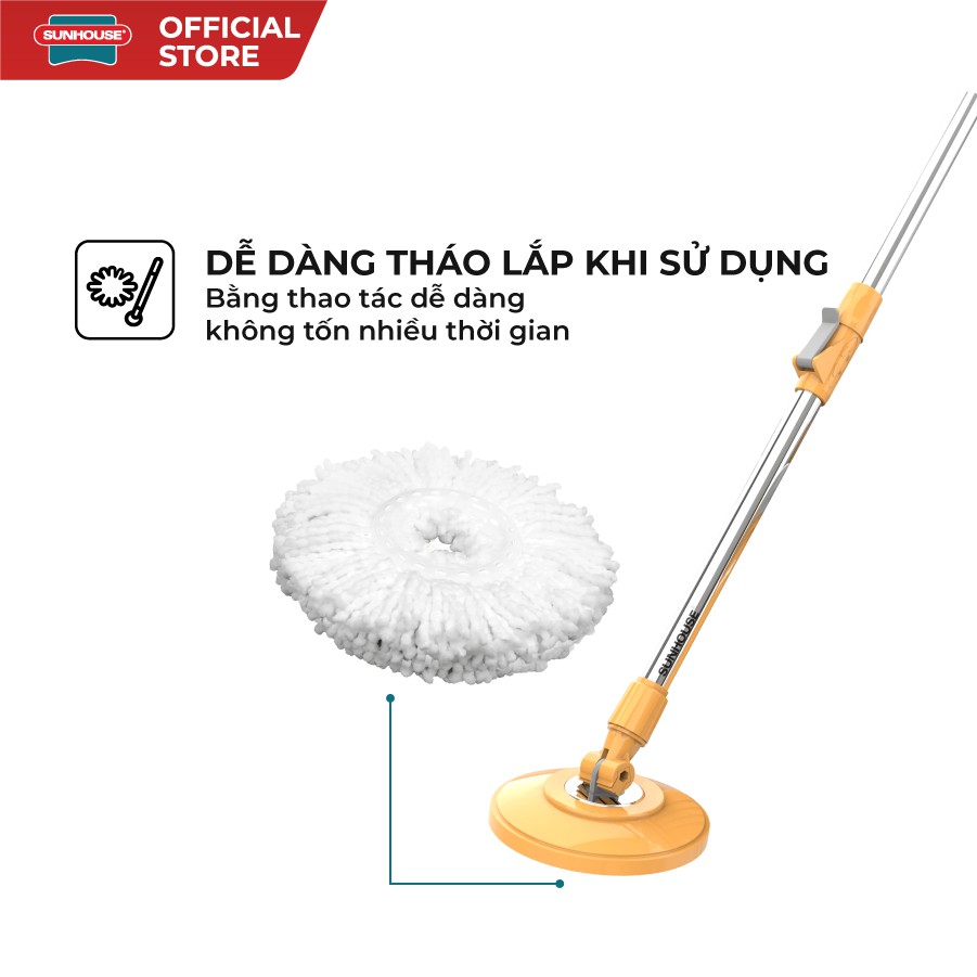 [Mã LIFEHL25 giảm 10% đơn350K] Bông Lau Nhà Microfiber Xoay 360 Độ SUNHOUSE KS-CO350M Đường Kính 360