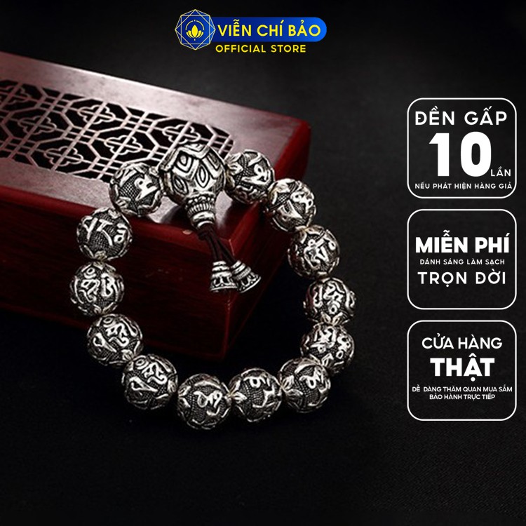 Lắc tay bạc nam Lục tự chân ngôn Om Mani Padme Hum chất liệu bạc Thái 925 phụ kiện trang sức Viễn Chí Bảo L100052