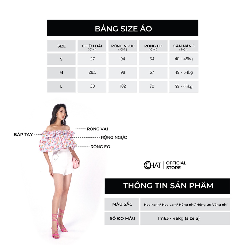 Áo Kiểu Nữ 𝐂𝐂𝐇𝐀𝐓 Trễ Vai Họa Tiết 2 Tầng Bèo Chất Thô Cao Cấp 92ANT5001AT