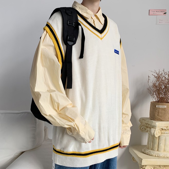 Áo khoác không tay dáng rộng phong áo khoác unisex áo len nam hàn quốc