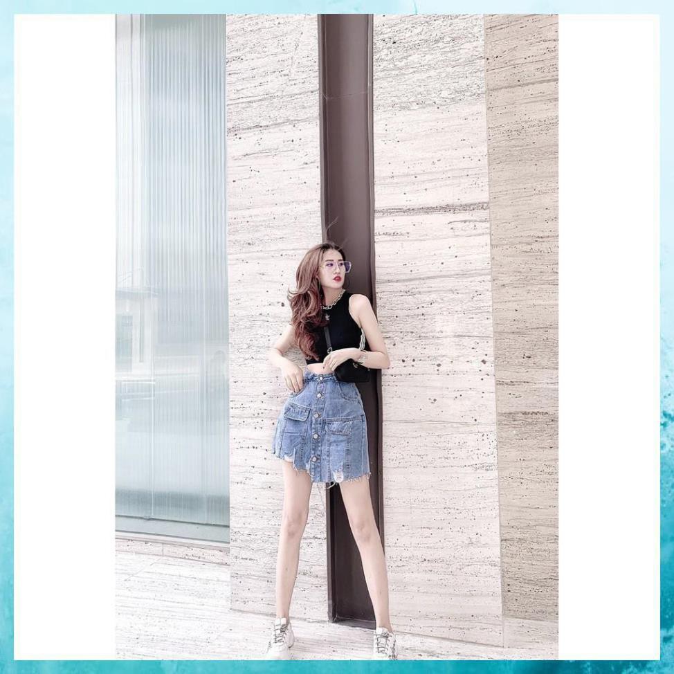 [Mã THJEGGT4 giảm 10K đơn 499K] Quần bò giả váy rách nhẹ dáng chữ A, quần jeans giả váy lưng cao túi hộp. Mã V0115 | BigBuy360 - bigbuy360.vn