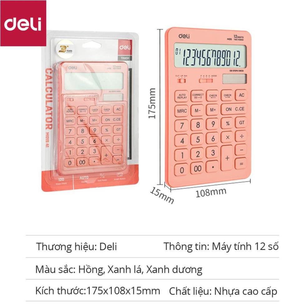 Máy tính để bàn Deli - 12 số - Nhiều màu sắc - Xanh dương/Hồng/Vàng - 1 chiếc - EM01531 / EM1541 / EM01551 [Deli]