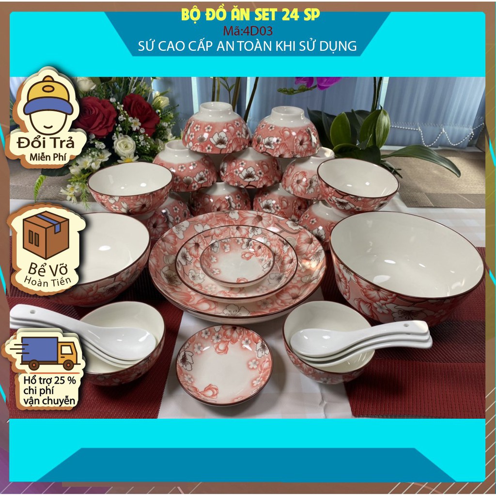 COMBO 24SP TÔ CHÉN ĐĨA SỨ BÁT BẢO 4D03, BỀN, ĐẸP, RẺ SINCE_1977