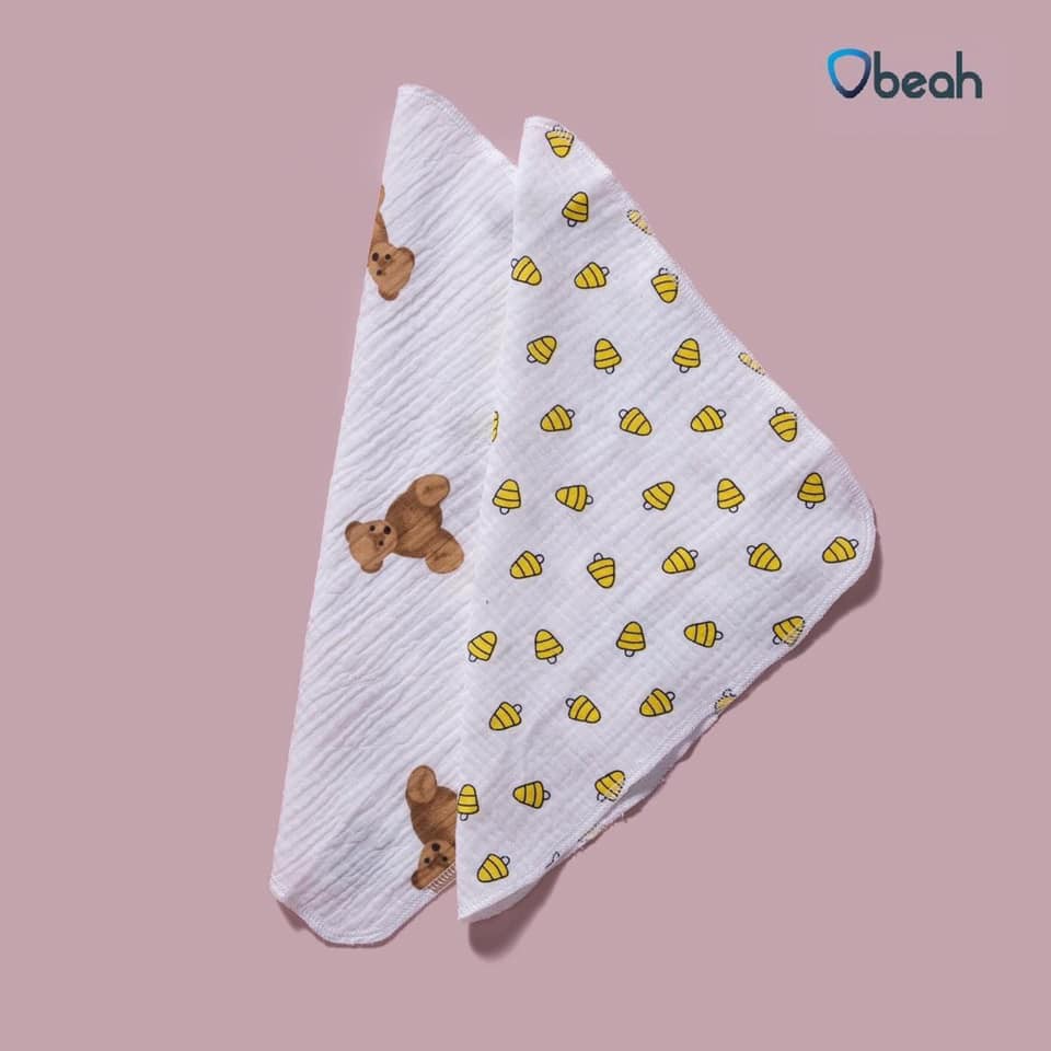 Set 5 khăn sữa cho bé cao cấp, chất liệu Musline hay vải xô mềm mại, thấm hút cực tốt thương hiệu Obeah