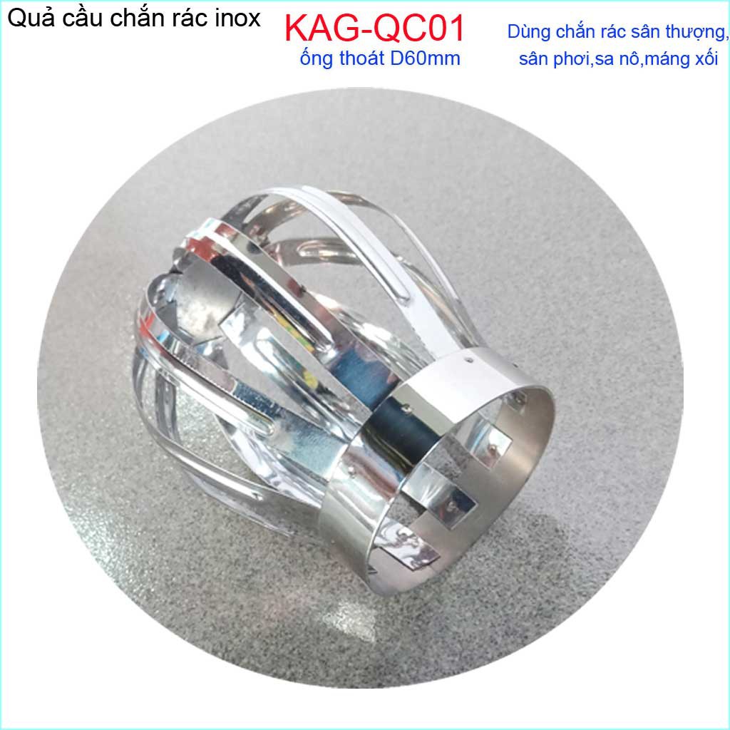 Cầu chặn rác sân thượng inox D60 KAG-QC01, cầu chắn rác ống thoát ngang