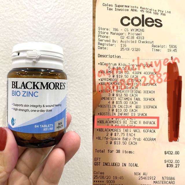 ( ĐỦ BILL ) Viên Kẽm Blackmore Bio Zinc 84viên - Cứu cánh cho làn da | Thế Giới Skin Care