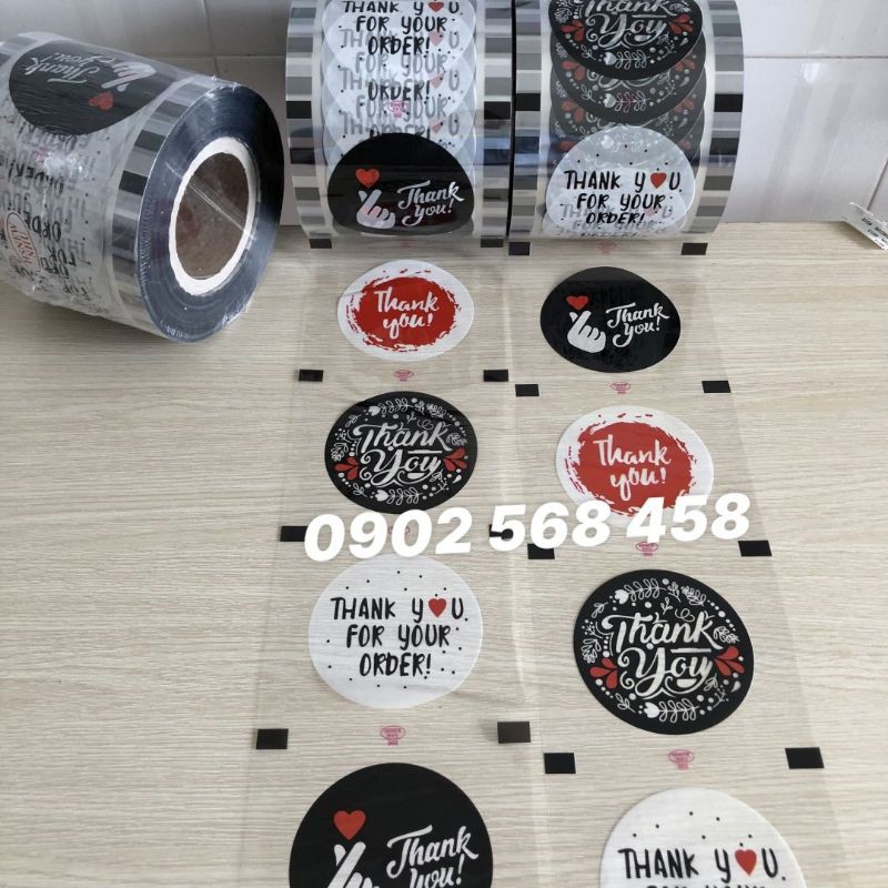 CUỘN  MÀNG ÉP LY NHỰA TRÀ SỮA MẪU THANK YOU MỚI A789