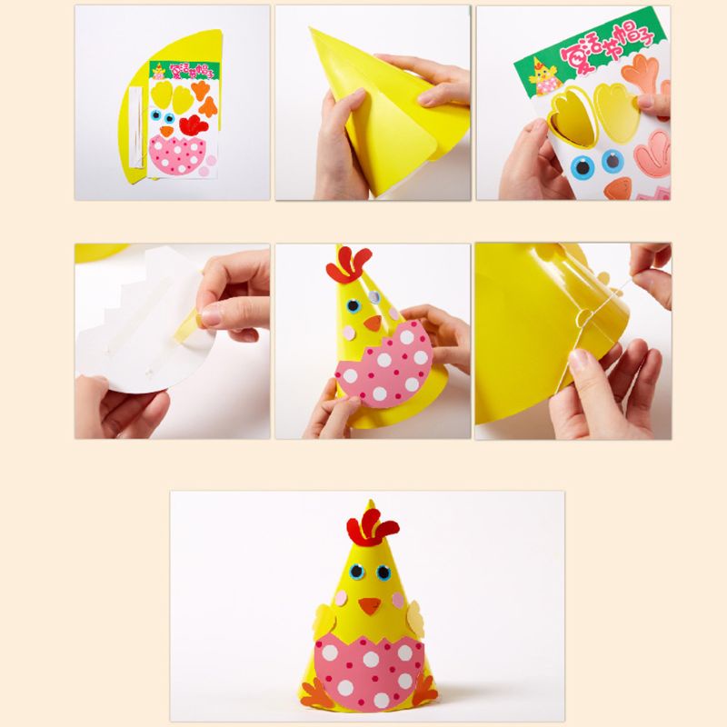 Mũ Giấy Hình Nón Vành Tròn Họa Tiết Hoạt Hình Dễ Thương Làm Đồ Thủ Công DIY Cho Bé