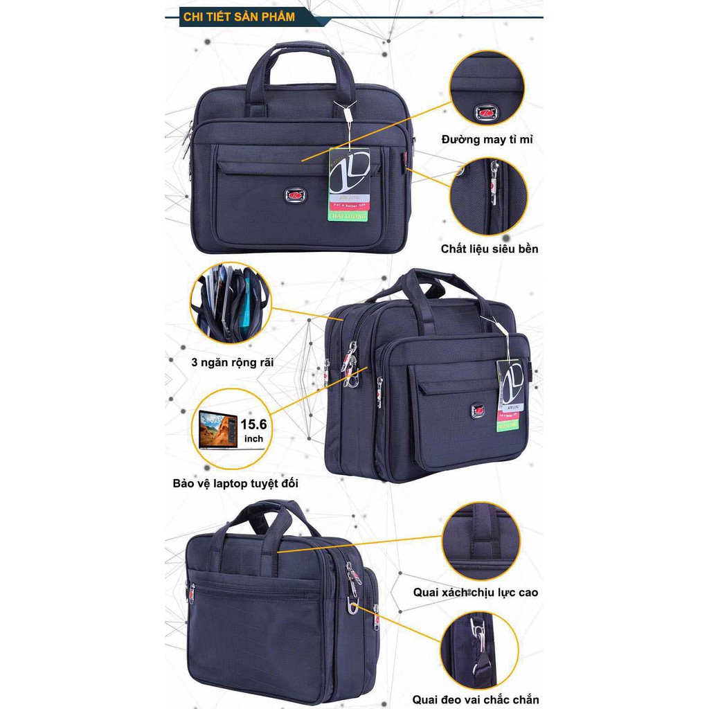 Cặp văn phòng, cặp laptop 14 inch, có quai đeo chéo, nhiều ngăn KL19 đen | BigBuy360 - bigbuy360.vn